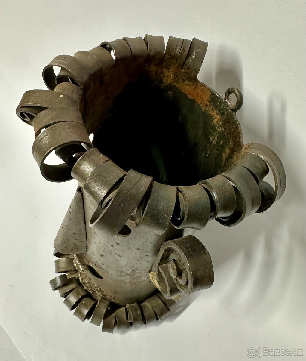 Stará ORIGINAL váza RETRO KUTILKOUSEK ocel sklo RARITA - 4