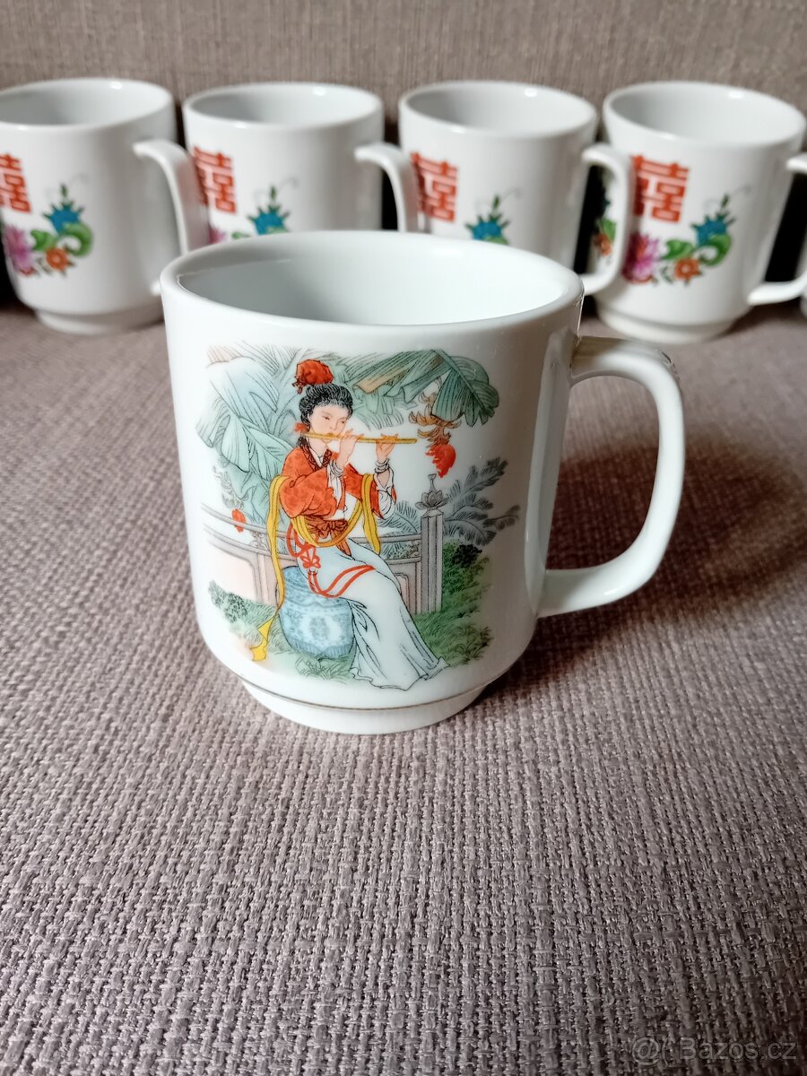 čínský porcelán hrnečky 6+1 - 4