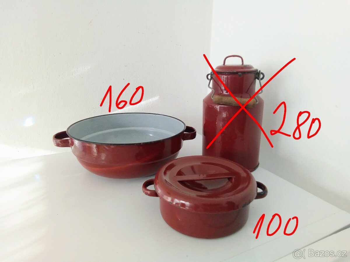 Staré, hnědočervené, smaltované nádobí - 4