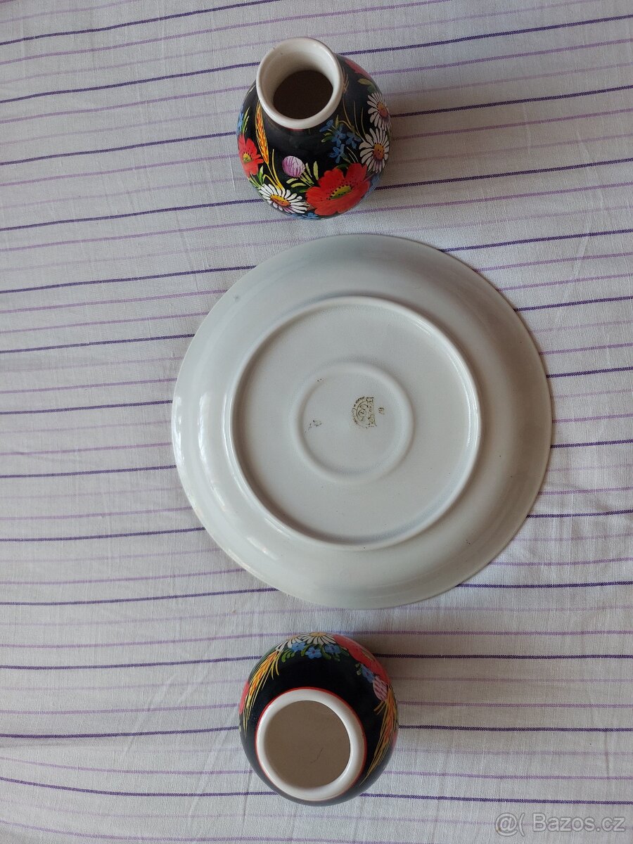 Malovaná keramika (talíř a 2 vázičky) - 4