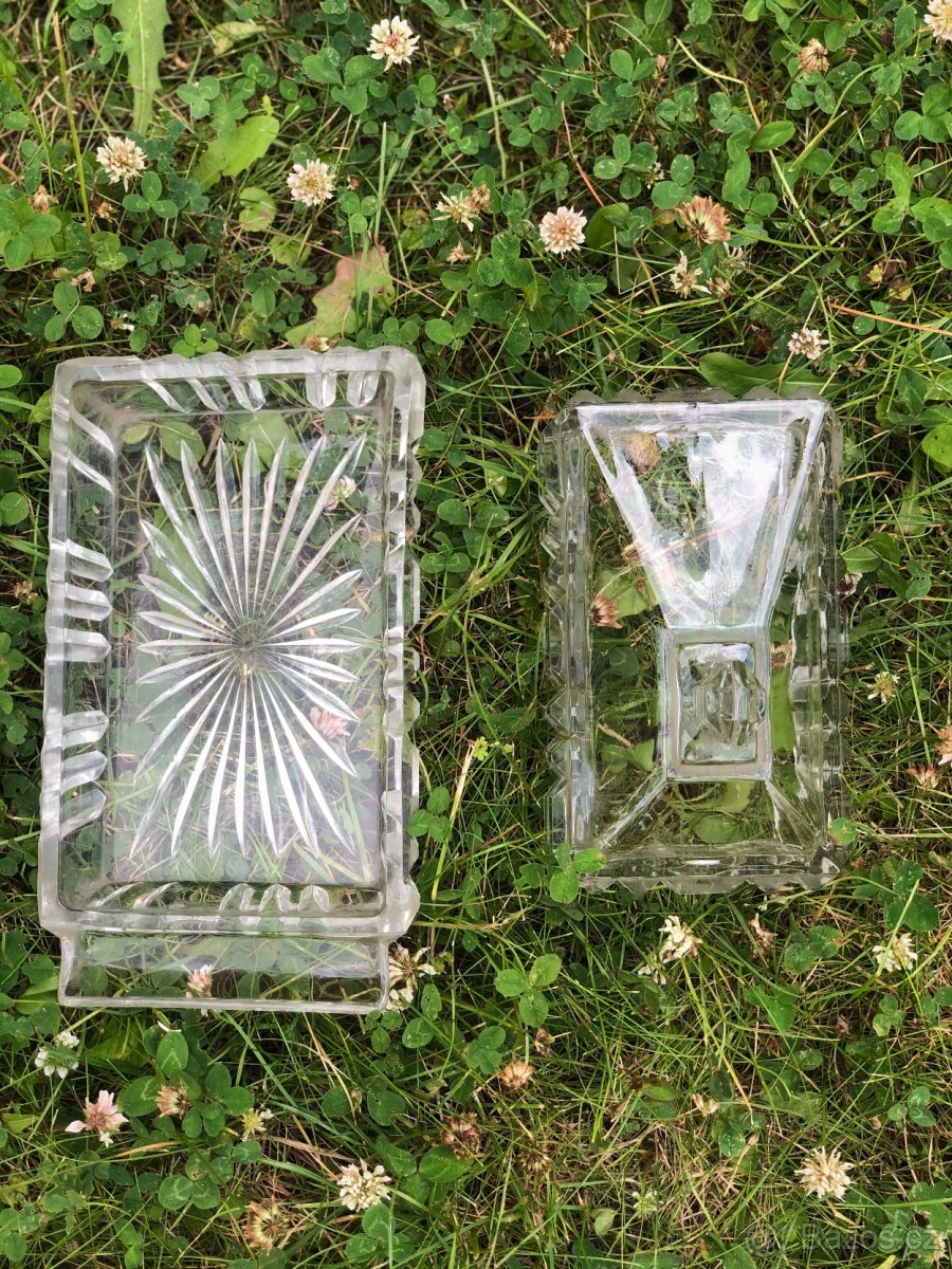 Starožitná skleněná dóza na máslo nebo dortík kremrolky atd. - 4