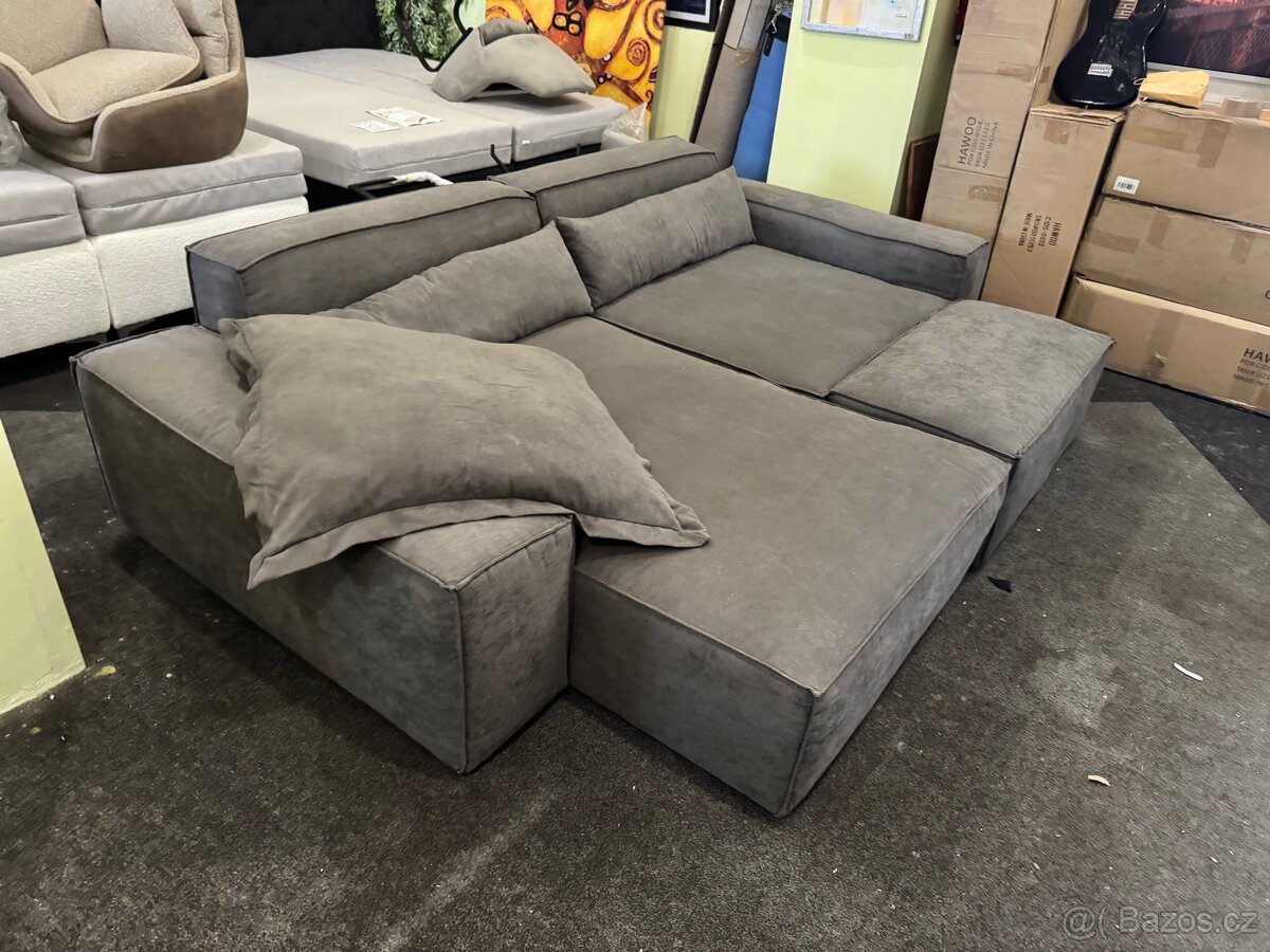 NOVÁ hnědá Sedací souprava Sirpio 270cm s taburetem Tkanina - 4