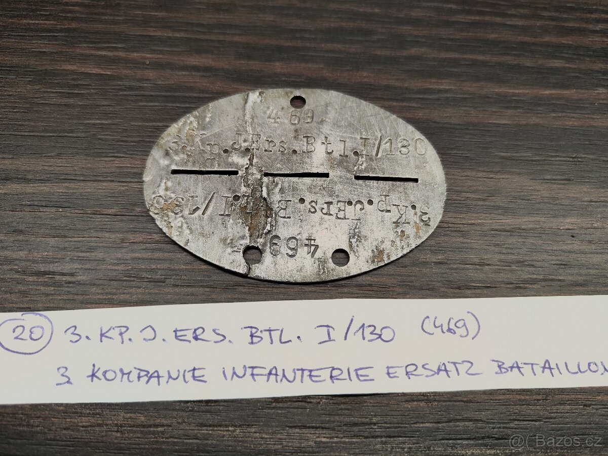 ID vojenská osobní známka Wehrmacht 3.Kp. J.Ers.Btl. I / 130 - 4