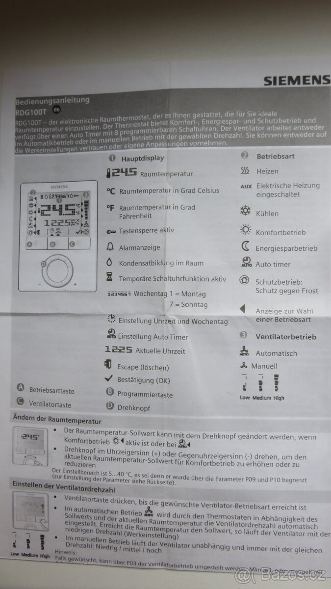 Pokojový termostat RDG100T, RDF400 , prost.snímač QAA32 - 4
