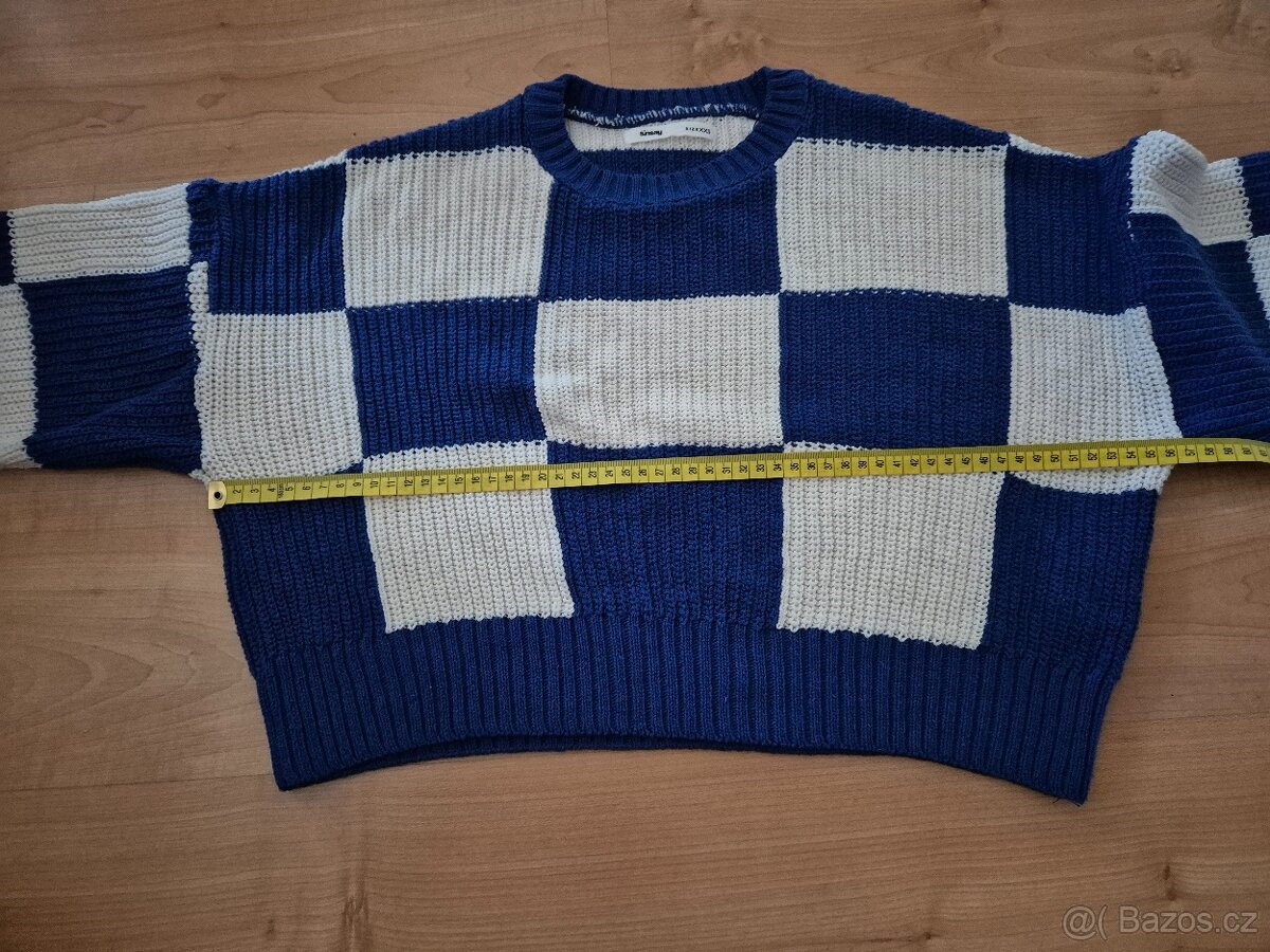 Svetřík crop top v.XXS sinsay modro-bílé kostky - 4