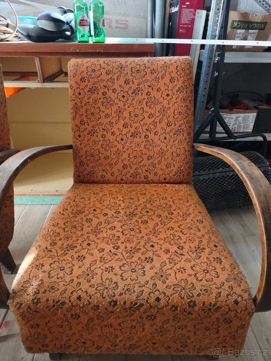 Starožitná Párová křesla typu C Halabala TOP STAV - 4