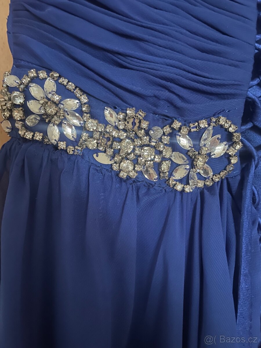 Dlouhé modré plesové šaty - 4