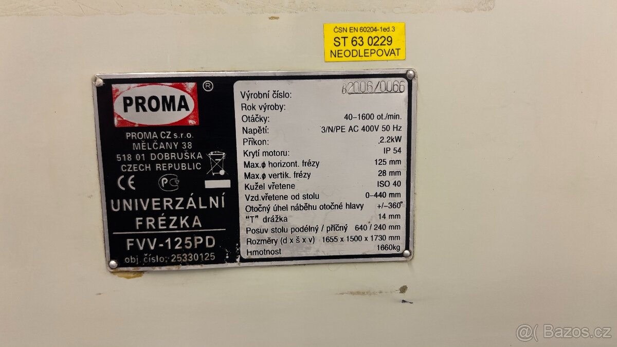 Prodej frézky PROMA FVV-125 PD - 4