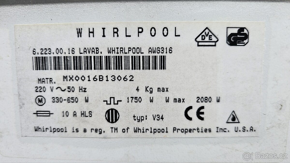 PRAČKA SLIM - Whirpool AWG316 - malá hloubka 34cm - 4