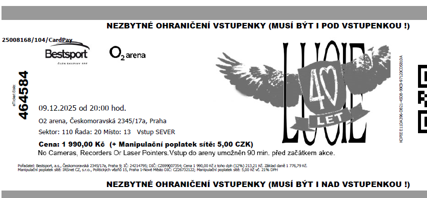 Lucie 9.12. O2 arena Praha, 2 nebo 4 kusy vstupenek - 4