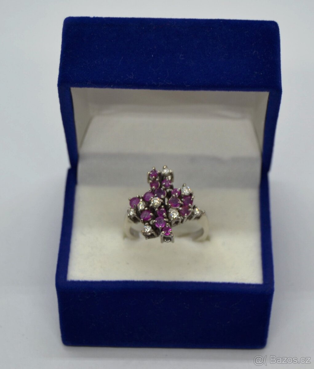 Zlatý prsten s brilianty a rubíny - 4