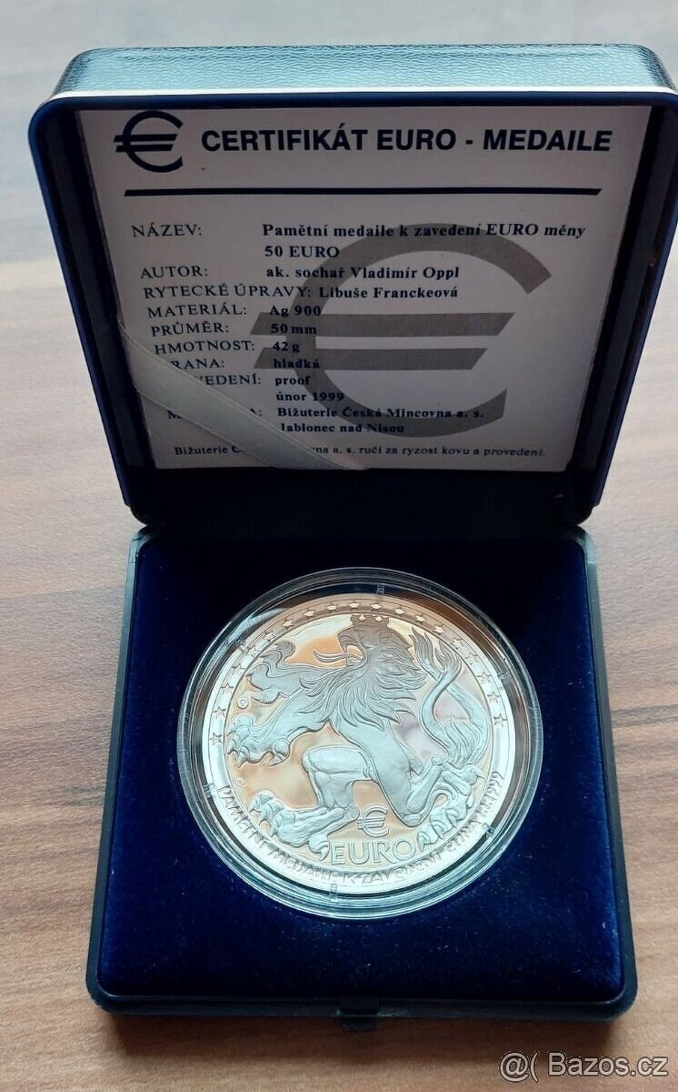 Velká stříbrná medaile Jiří z Poděbrad 50 Euro 1999, PROOF - 4