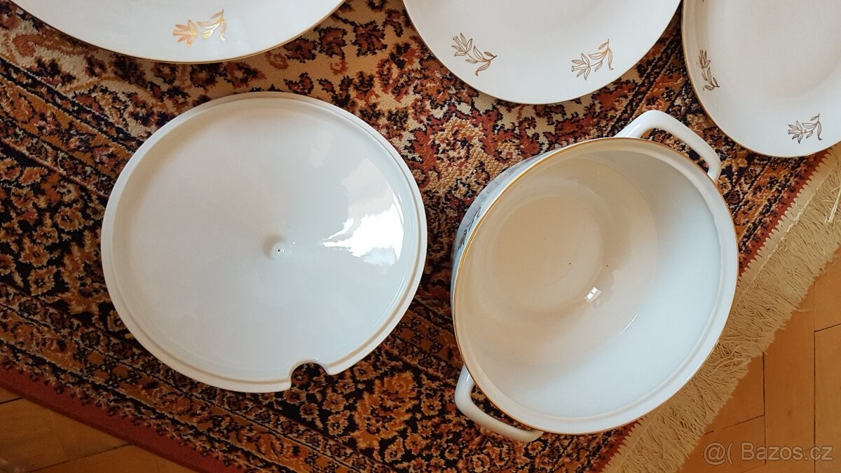 Porcelánové talíře, polévková mísa, retro sada, značená - 4