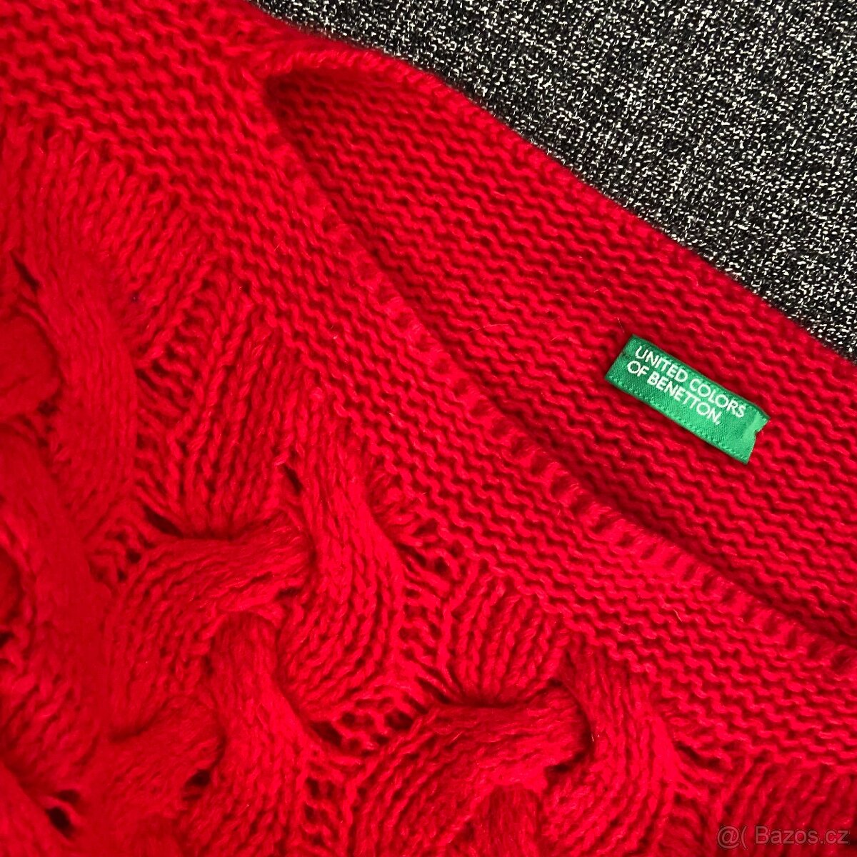 Dámský vlněný červený vánoční svetr United Colors of Benetto - 4