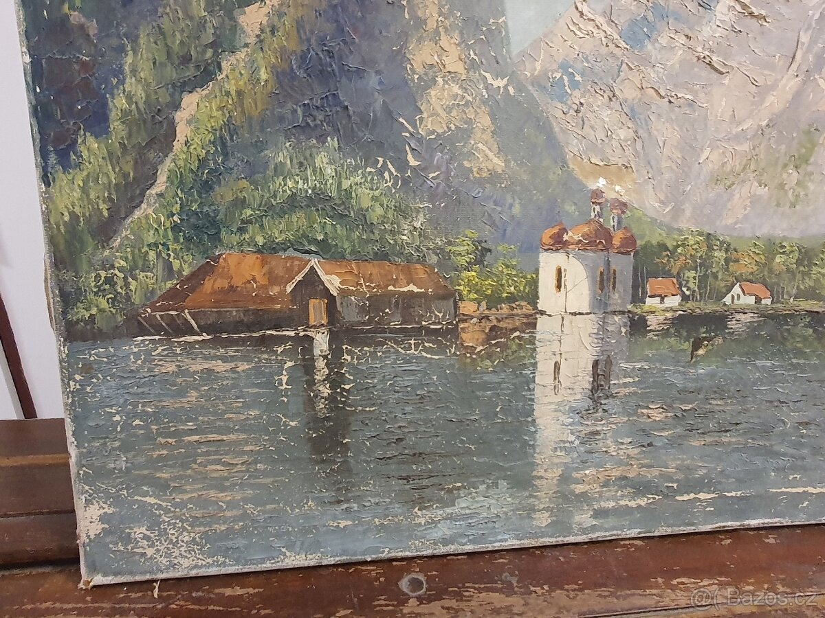 starožitný obraz Kostel u jezera - 4