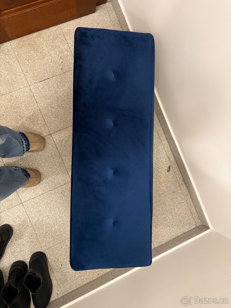 Lavice / taburet – tmavě modrá, sametová - 4