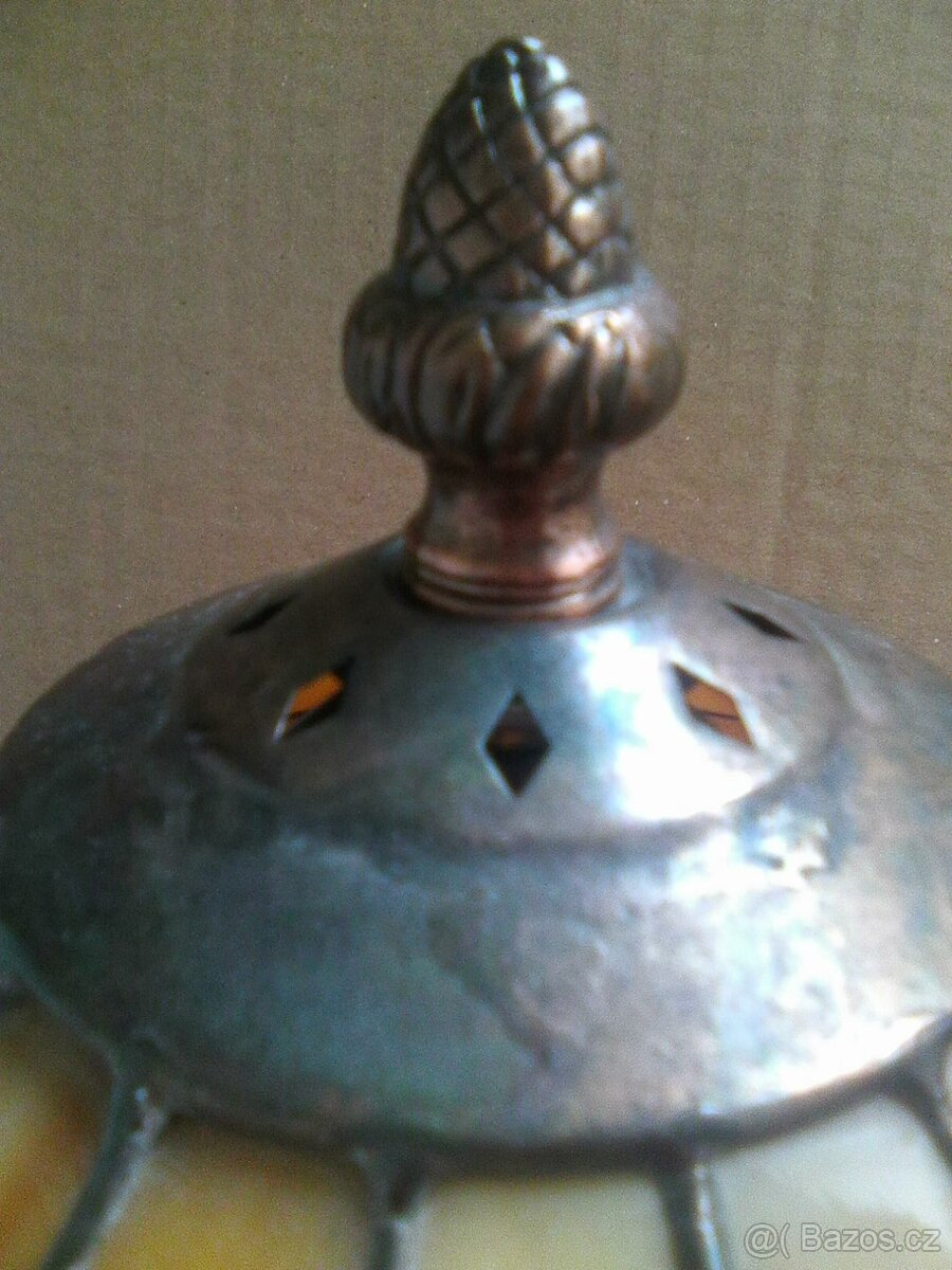 Rustikální starší design stolní lampička, materiál sklo, kov - 4