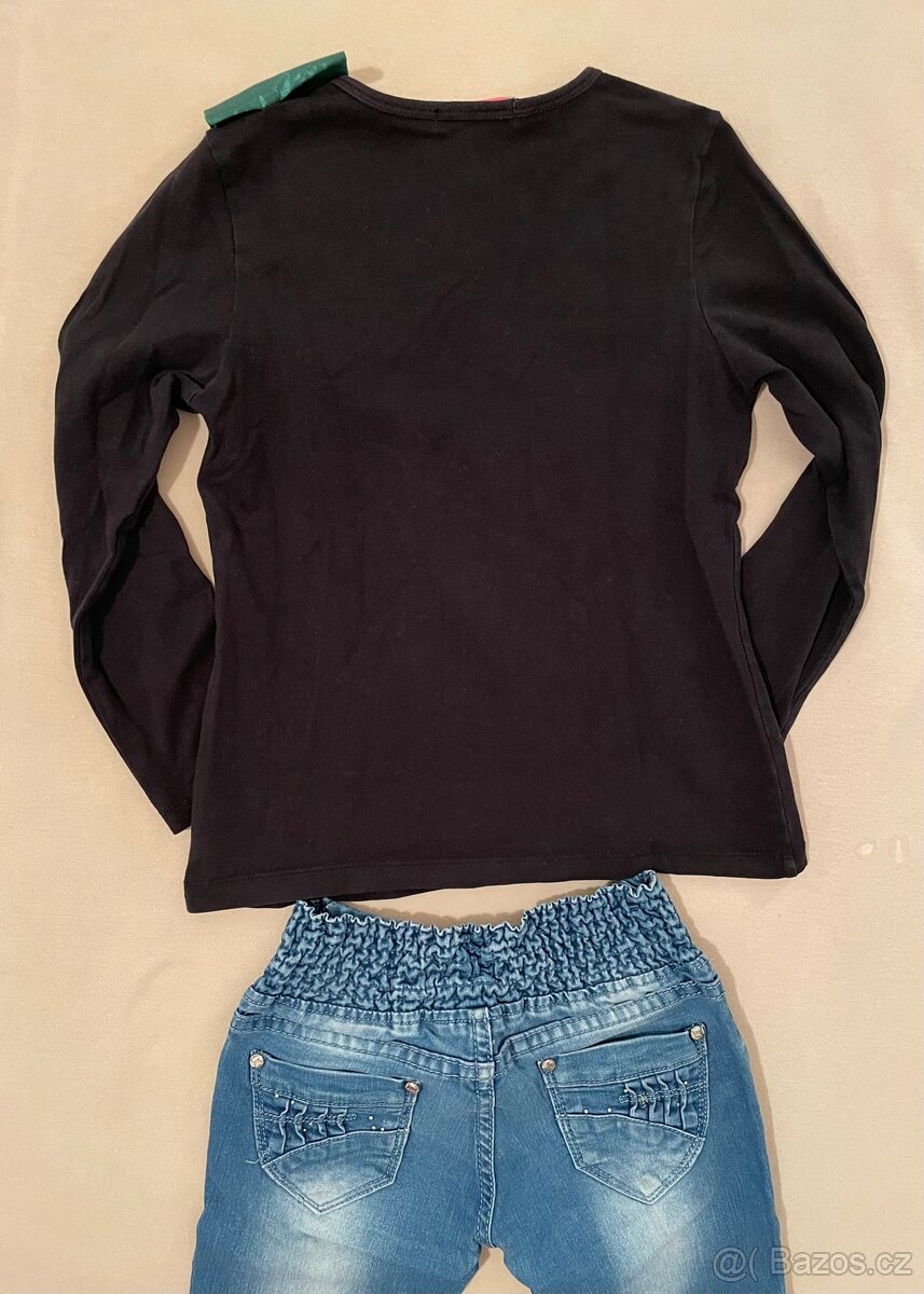 Vánoční dívčí tričko s dlouhým rukávem a zdobnou mašlí - 4