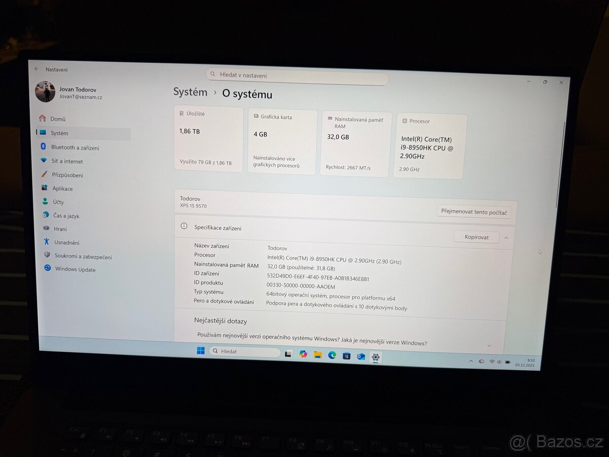Dell XPS 15” 9570, 4K, 2 TB SSD, Core i9 - 4