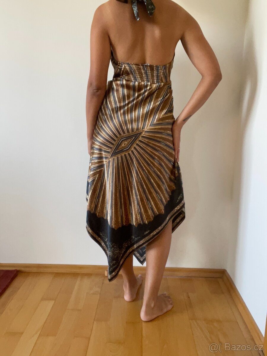 Elegantní hnědé vzorované šaty - nastavitelná délka (S/M) - 4