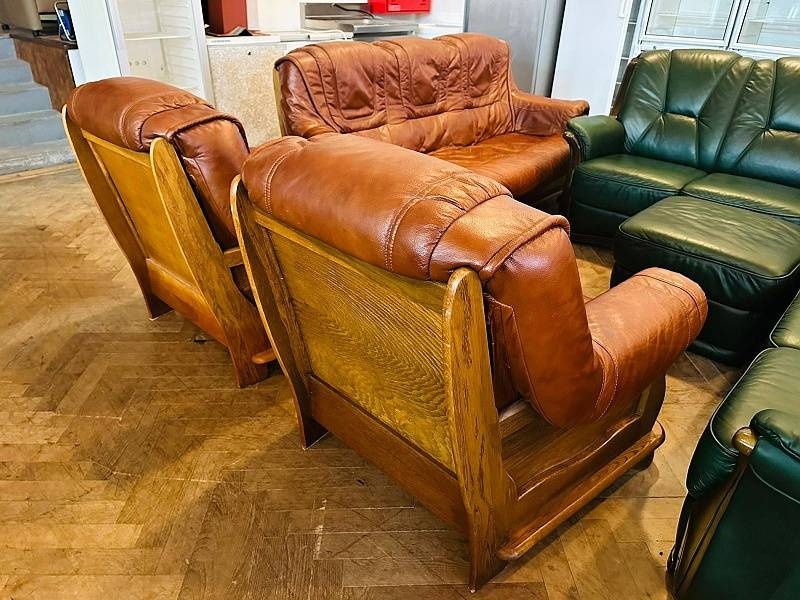 557 Rustikální kožená sedací souprava sedačka 3+1+1 masiv - 4