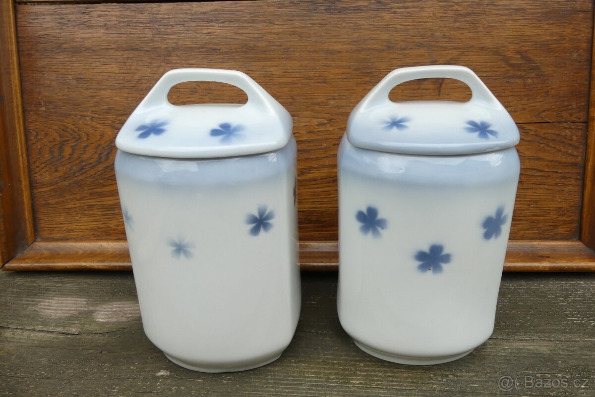 Porcelánové dózy Káva a Cukr, modré třešně Teplice - 4