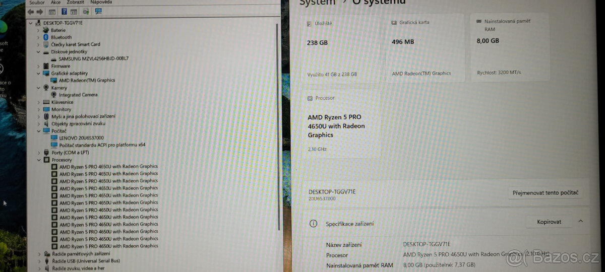 Lenovo, Ryzen 5-4650u 6/12x 4,0GHz, 8GB RAM, 256GB SSD, 5h. - 4