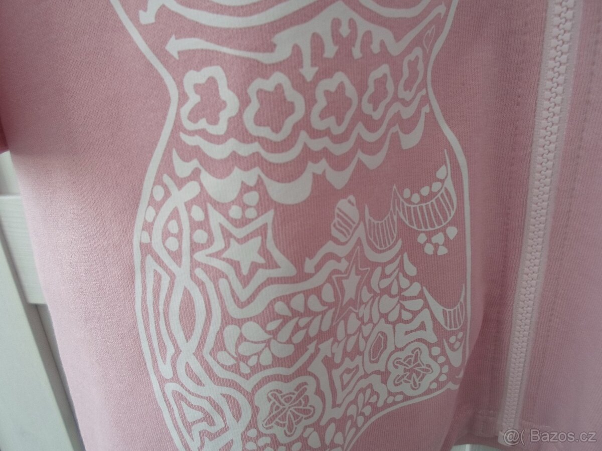 Růžová dlouhá mikina na zip s kapucí - XS, S - 4
