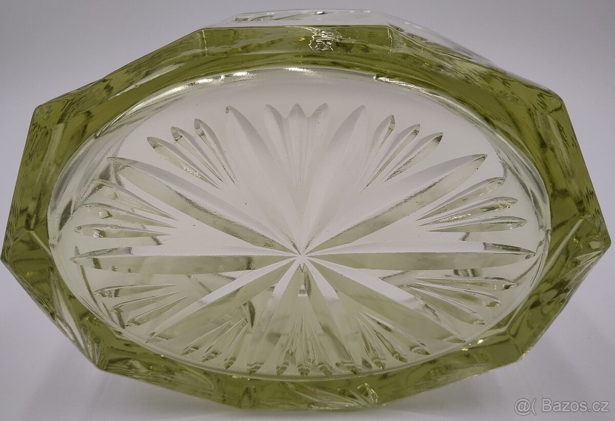 Stará masivní Křišťálová mísa na ovoce - Žlutozelená 18,5cm - 4
