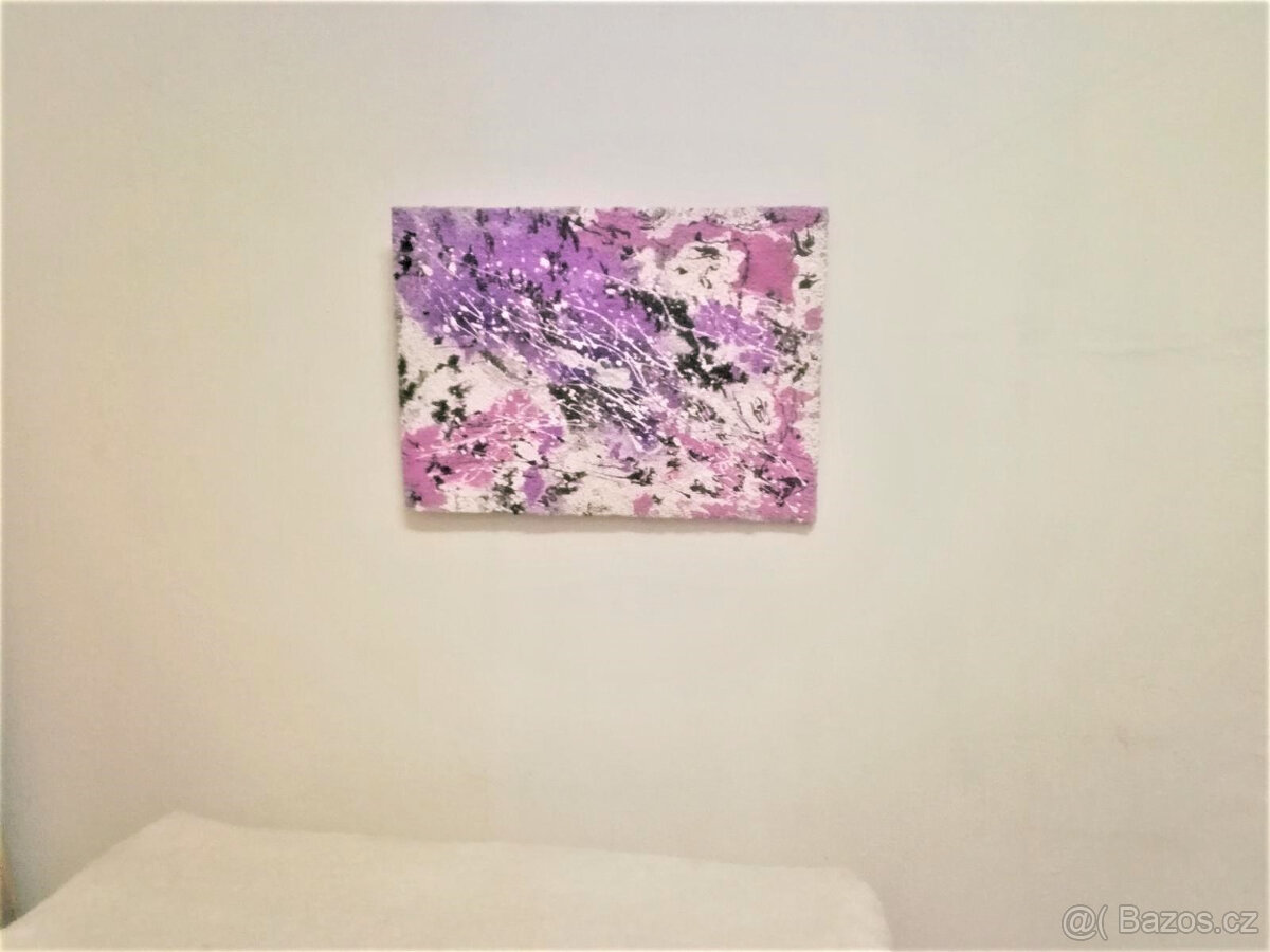 NOVÝ - obraz z kamínků malba - fialový - 4