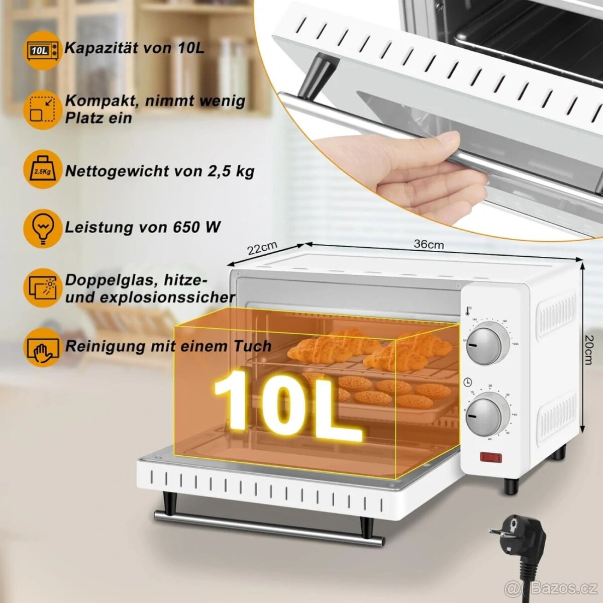WOLTU mini trouba 10 l,trouba na pizzu, 100-230 °C - 4