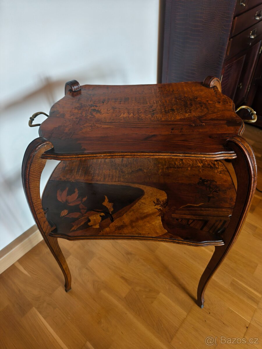 Secesní čajový stolek, etažér Gallé, Majorelle - 4