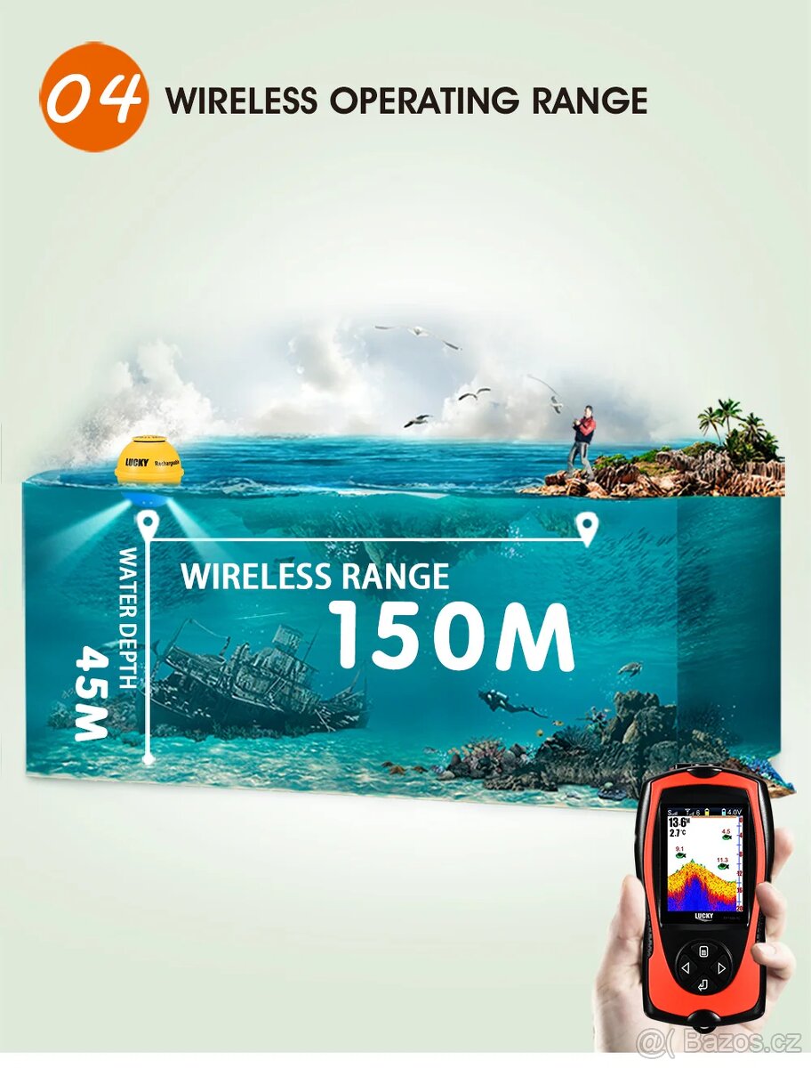 ECHOLOT NOVÝ Bezdrátový nahazovací Lucky - dosah 150metrů - 4
