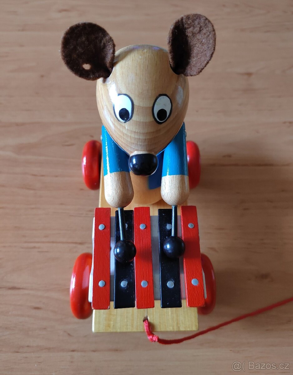 Dřevěná tahací myška s xylofonem - 4