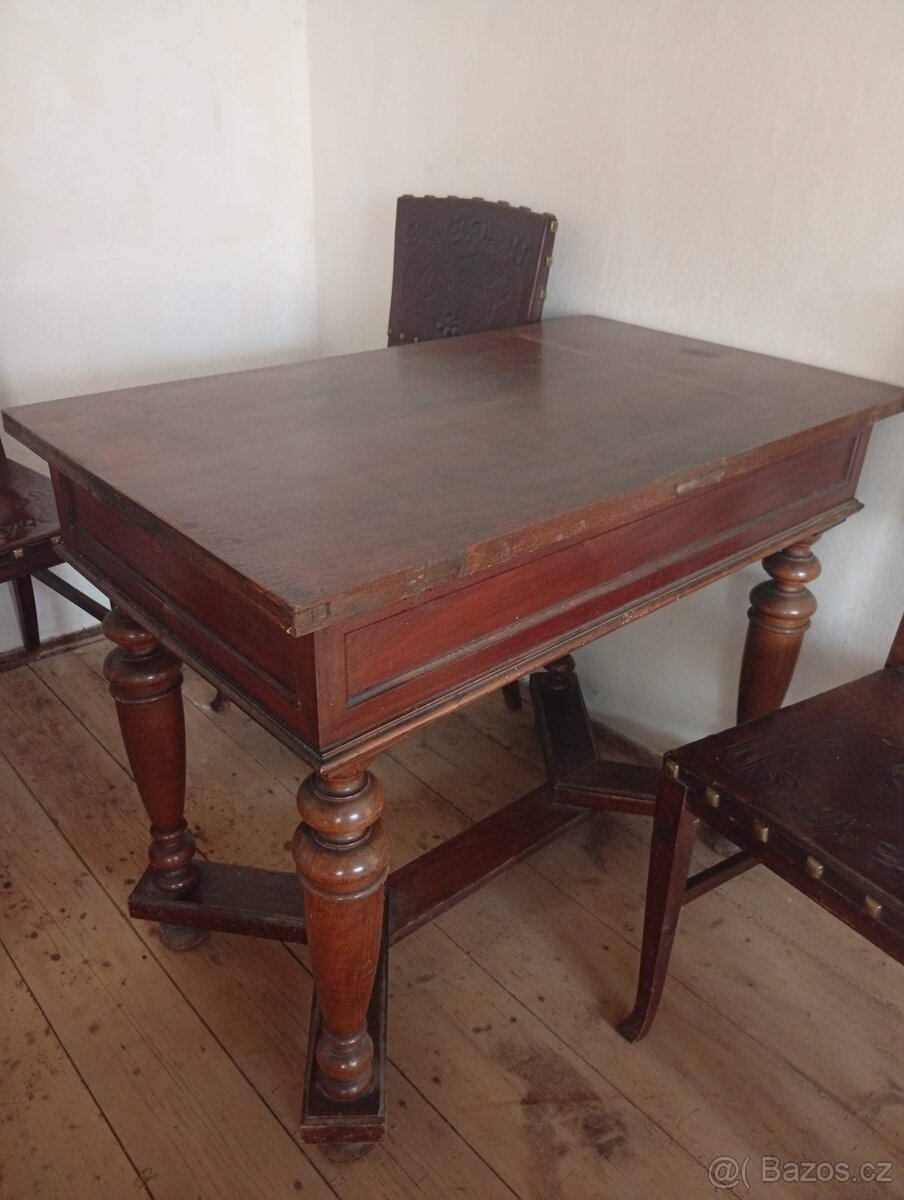 Starožitný stůl + 5 židlí, 2 stoličky - 4