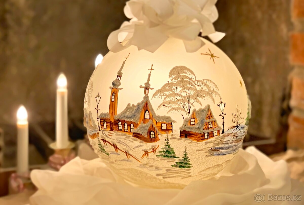 Vánoční Lampa (Dekorace, Dárek) Malovaná Zimní vesnička - 4