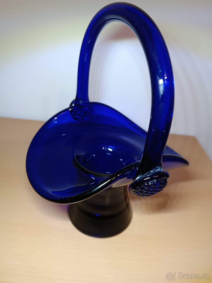 Skleněný košík - sklo cobalt modrý - 4
