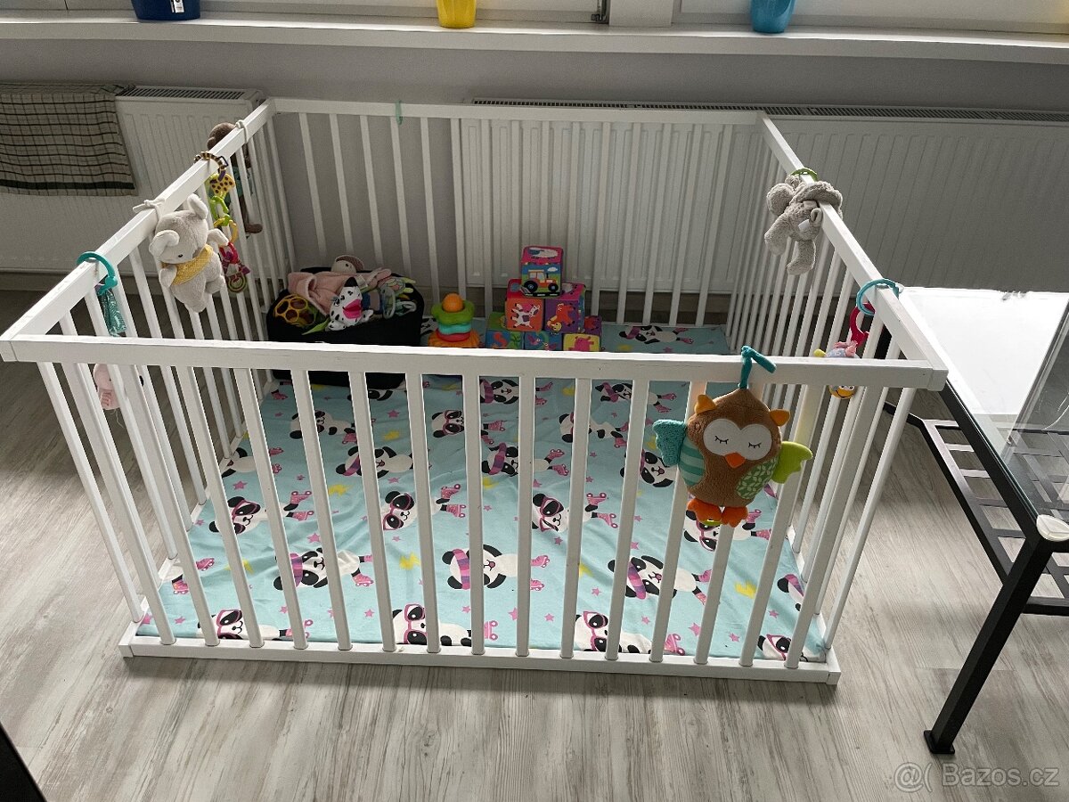 Dřevěná ohrádka pro děti 120 x 120 cm, bílá, BOBAS - 4