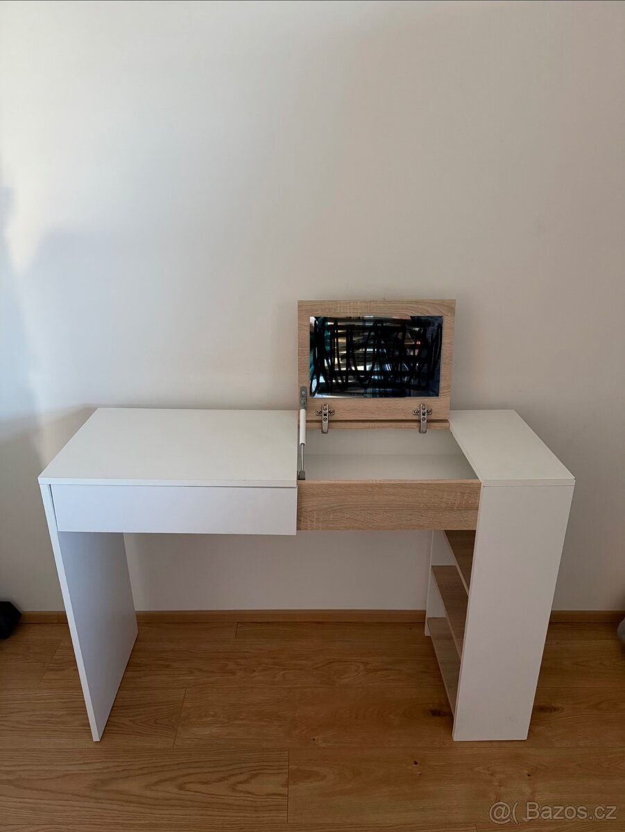 Toaletní stolek / psací stůl bílá / dub sonoma - 4