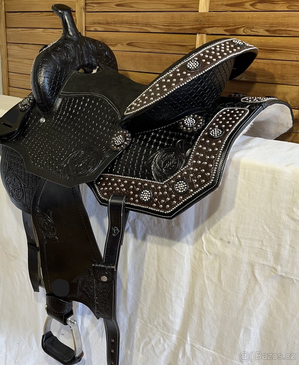 Westernový sedlový komplet 22) černé Basket hnědý krokodýl - 4