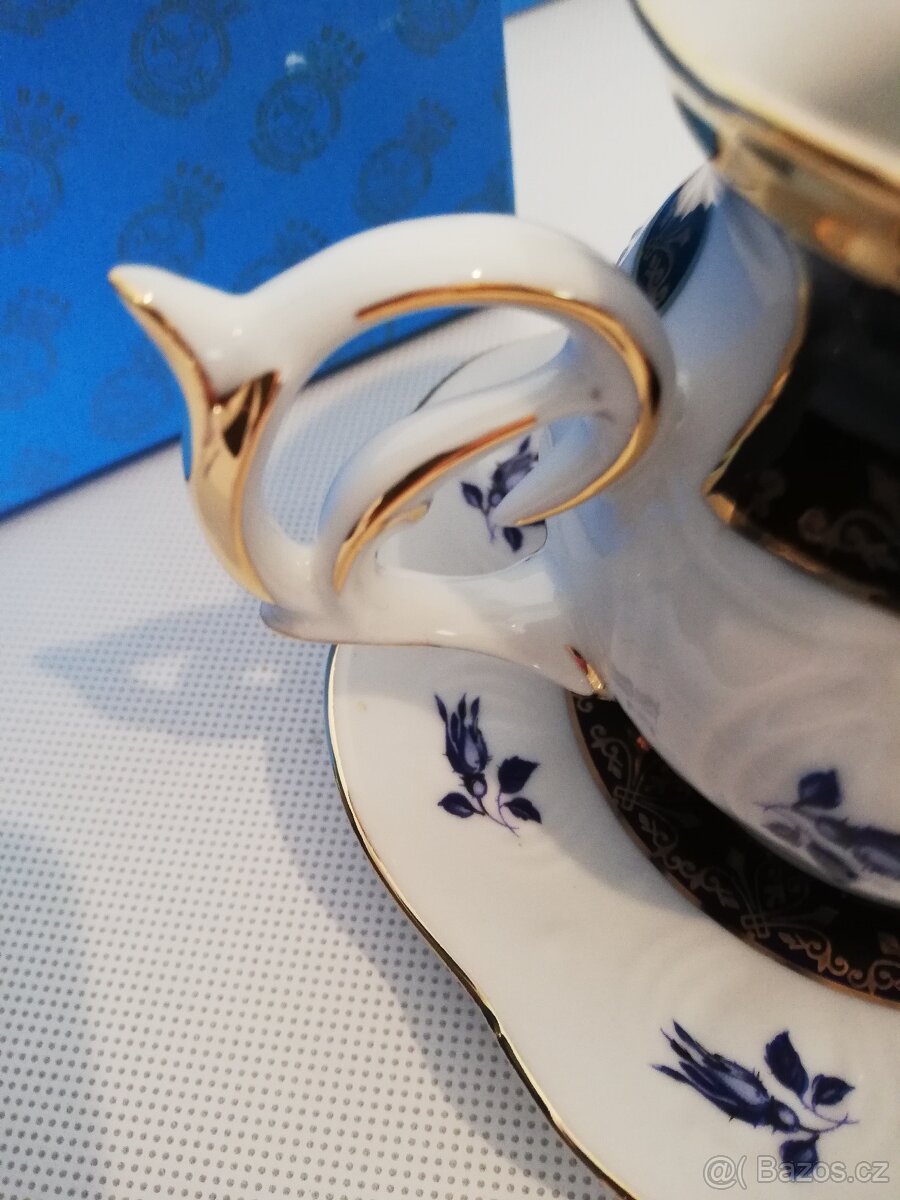 Porcelán modrý zlacený - šálek na kávu UPAK - 4