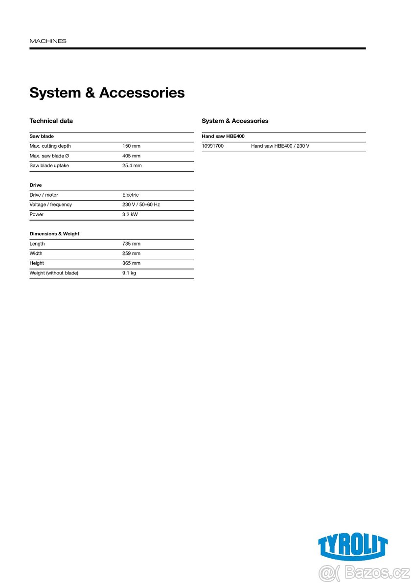 Ruční el. pila TYROLIT 3,2 kW, řez 150 mm - 4