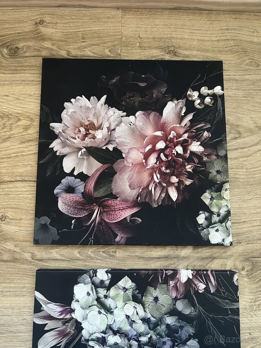 3 kusy obrazů s motivem kytek 50 x 50 - 4