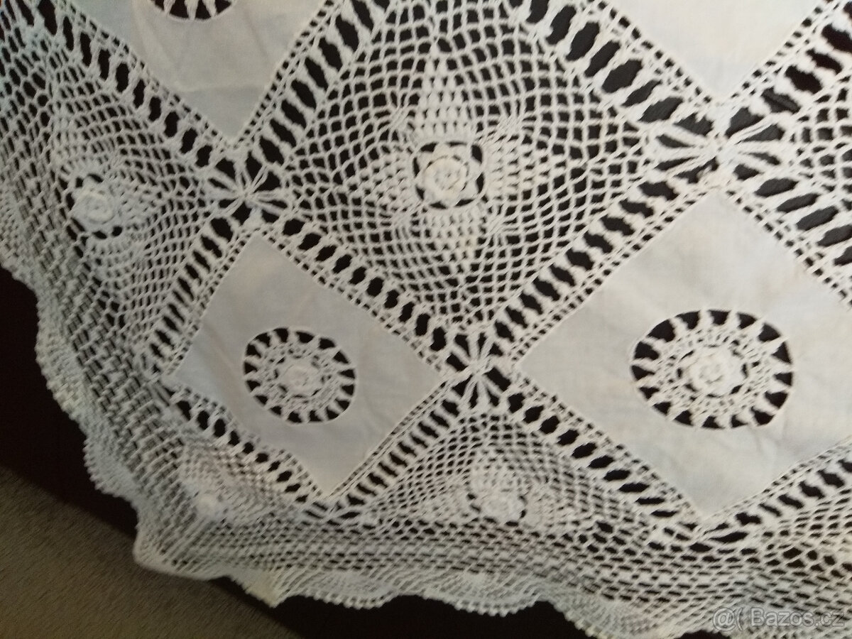 Ubrus bílý, bavlněný, háčkované vsuvky, 120x170cm - 4