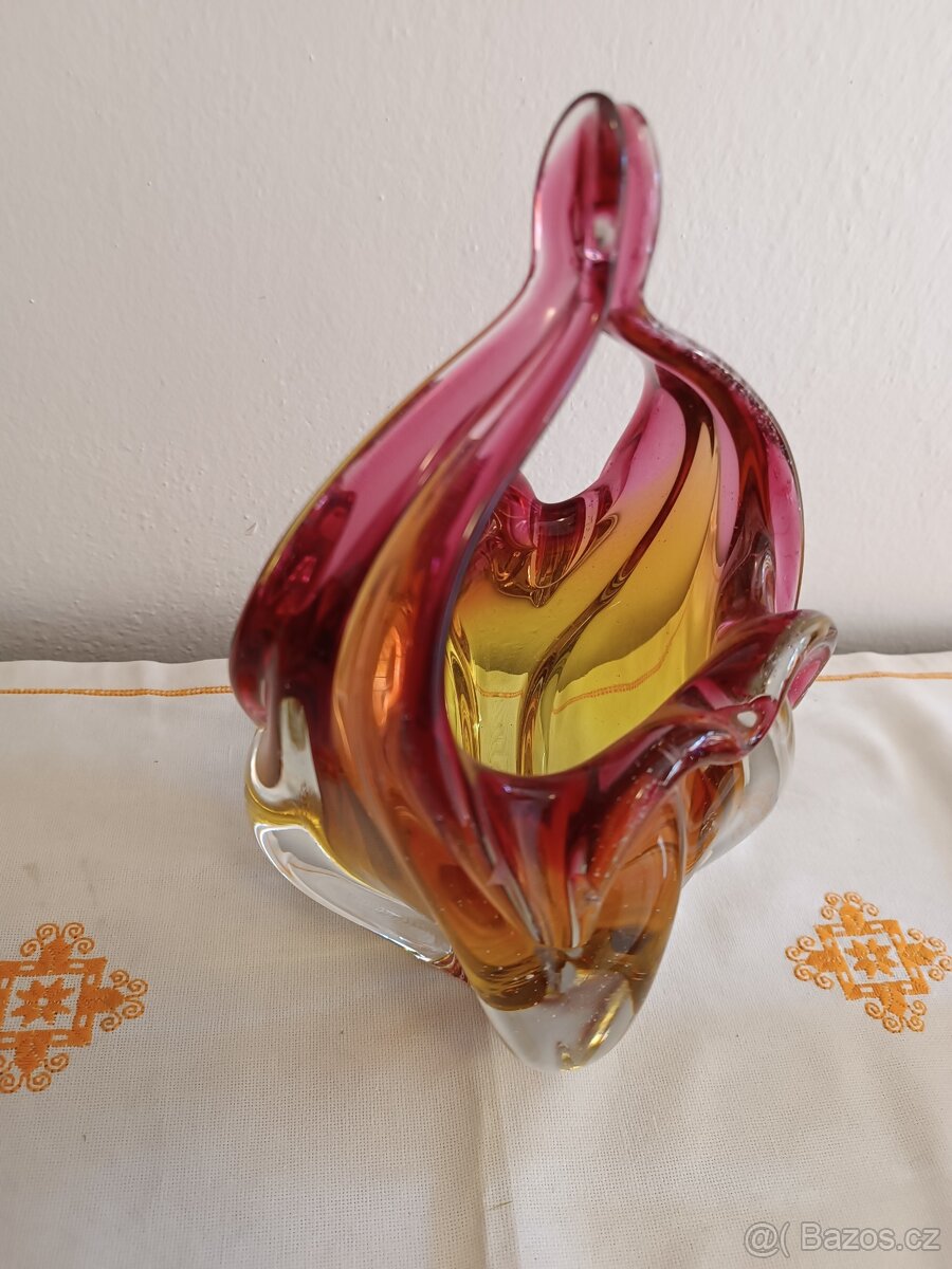 Váza - košík hutní sklo - 4
