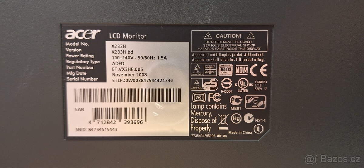 Prodám PC monitor Acer 23" - 4