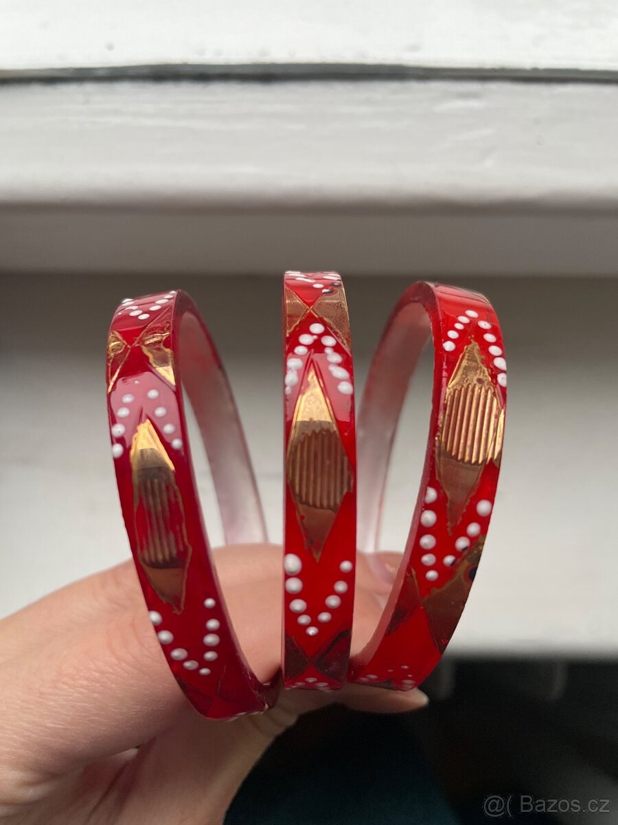 Starožitné bangle - skleněné jablonecké kroužky - 4