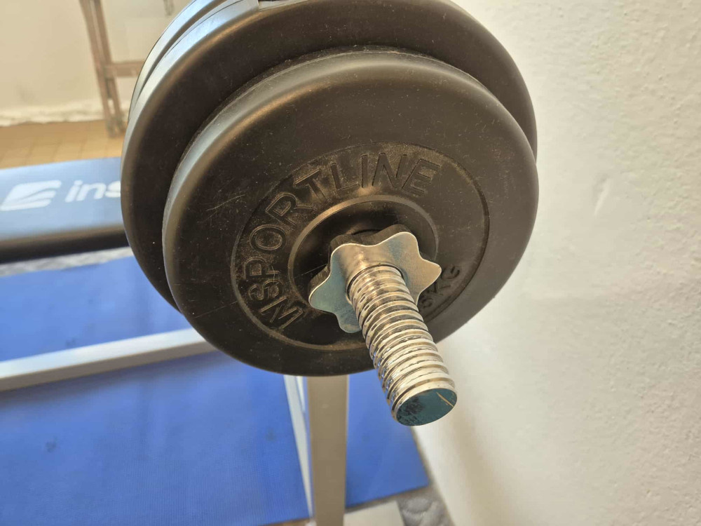 Posilovací bench lavice s dvouruční činkou a zavážíma - 4