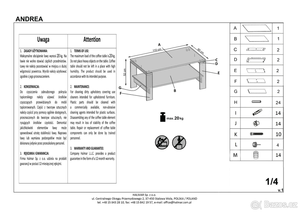 Nový konferenční stolek Andrea bílý 110x60cm, výška 52cm - 4