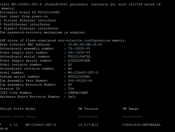 Cisco Catalyst WS-C2960C-8TC-S–managed switch,8×LAN+2×Gb/SFP - 4